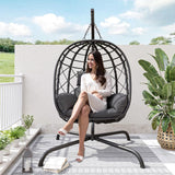 CHINNLUU Outdoor Hanging Egg Chair Outdoor Foldable Wicker Swing Chair with Stand UV Resistant Cushion 350lbs Capacity for Patio, Garden and Balcony CHINNLUU