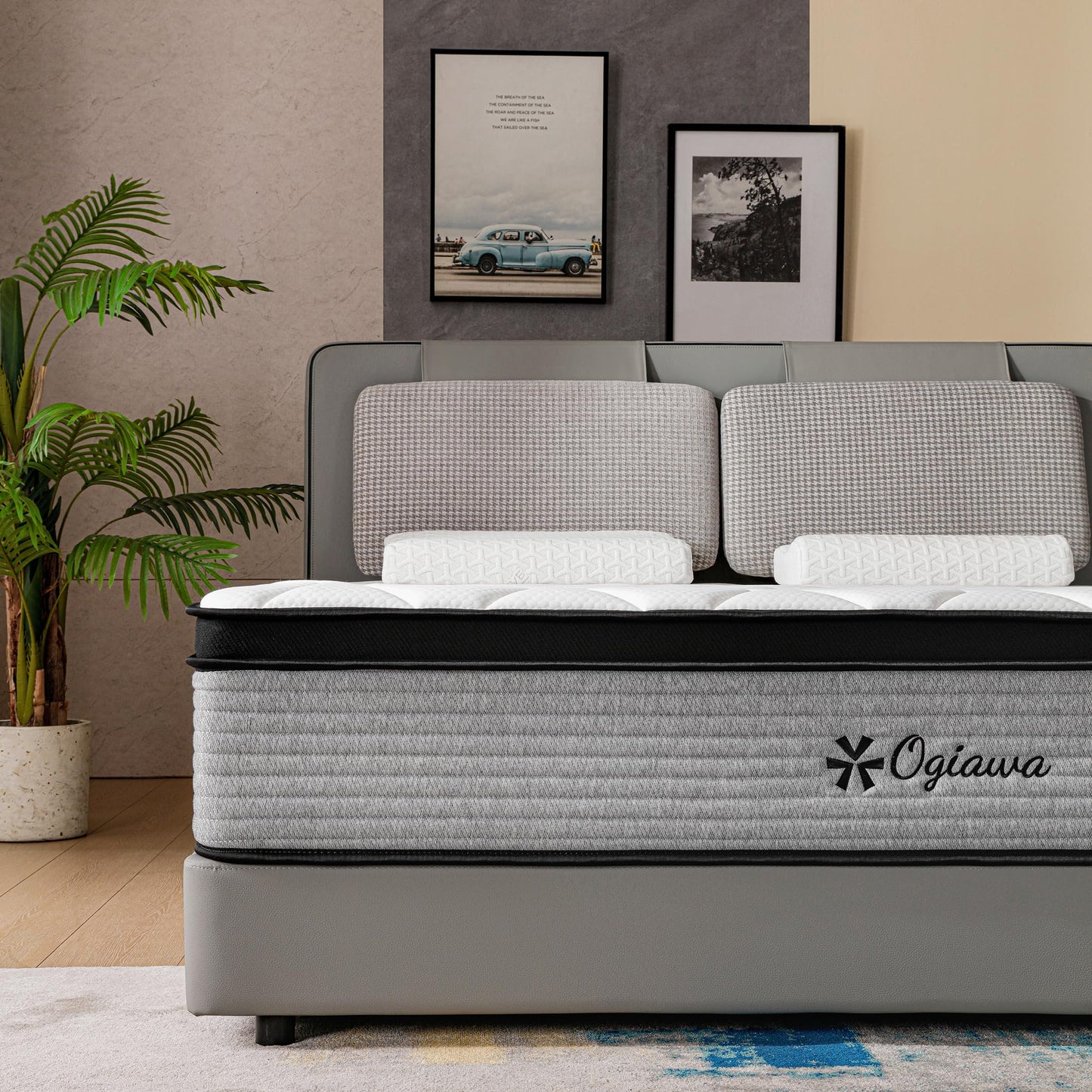 OGlAWA 14 Inch Full Mattress Memory Foam and Spring Hybrid Mattresses,Medium Firm Feel Grey Mattress in a Box,Quality Comfort and Adaptive Support Breathable Cooling Full Mattresses. (14 inch, Full)