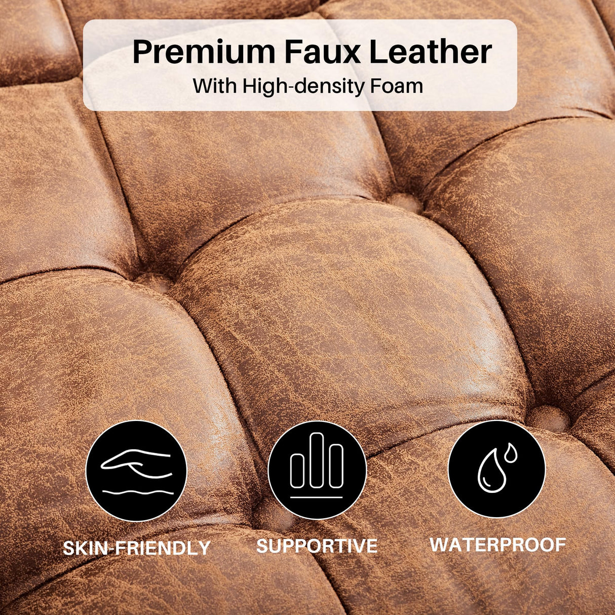 Redlife 35 Inch Large Square Storage Ottoman Bench, Storage Ottoman Coffee Table Large Square Ottoman with Storage Lift Top Tufted Storage Ottoman for Living Room (Brown Leathaire) Redlifeᅟᅠ