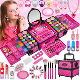 99 Pcs Kids Makeup Kit for Girls, Princess Toys Real Washable Cosmetics Set with Mirror, Hair Ties, Nails, Rings, Earrings, Necklace, Perfect for 3 4 5 6 7 8 Year Old Girls Birthday Kuovei