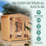 BNEHS 4 Person Outdoor Infrared Sauna - 3D Fast Heating Home Spa Sauna w/Chromotherapy Light, Wooden Sauna Room Kit w/Bluetooth Speaker (CE Certified,220V) BNEHS