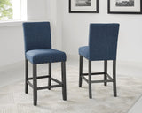 Roundhill Furniture Collection Biony Espresso Wood Counter Height Dining Set with Blue Fabric Nailhead Stools, Roundhill Furniture