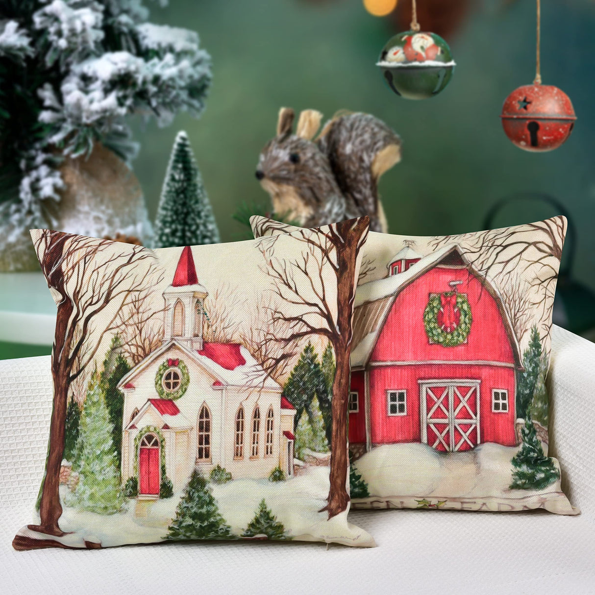 Hlonon Christmas Decorations Christmas Pillow Covers 18 x 18 Inches Set of 4 - Xmas Series Cushion Pillow Cover Custom Zippered Square Pillowcase Hlonon