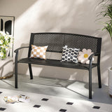 VICLLAX 50” Outdoor Garden Bench with Armrests and Backrest, Waterproof Patio Metal Bench for Park, Porch, Backyard, Round Pattern Back VICLLAX