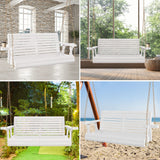 4FT Wooden Porch Swing w/Cupholders,Heavy Duty 800LBS Outdoor Swing Bench w/Chains,Patio Roll Back Swing Chair Bench,Front Porch 2-Person Hanging Bench,for Garden Courtyard Lawn & Balcony Backyard RELIANCER