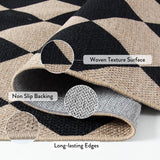 Lahome Checkered Easy Jute Runner Rug, 2x8 Hallway Kitchen Runner Rug Non Slip Washable Outdoor Carpet for Entryway Indoor, Checkerboard Black Indoor Outdoor Carpet for Hallway 8ft Entry Lahome