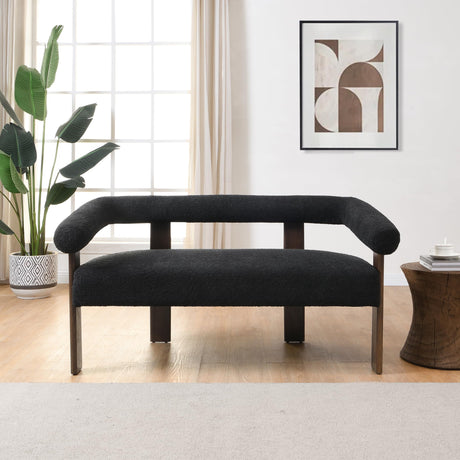 Christopher Knight Home Celen Modern Boucle Fabric Upholstered Loveseat with Round Armrest and Rubberwood Frame, Comfy Living Room 2-Seater Sofa, Space-Saving Couch for Hotel/Apartment, Black + Brown Christopher Knight Home