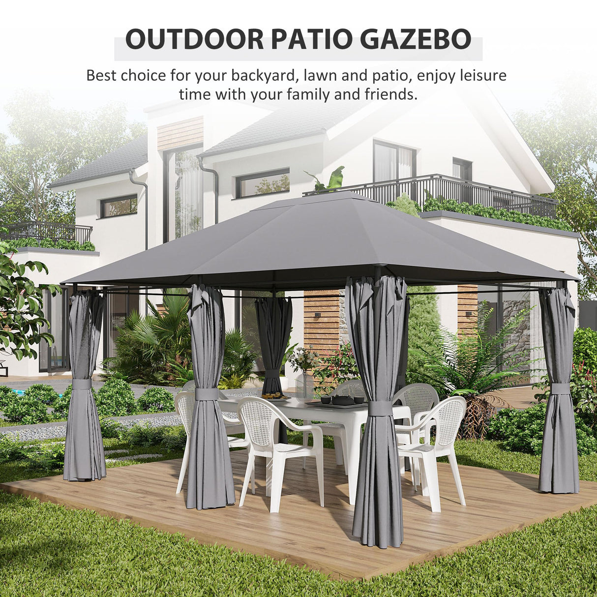Outsunny 10' x 13' Outdoor Patio Gazebo, Canopy Shelter with 6 Removable Sidewalls & Steel Frame for Garden, Lawn, Backyard & Deck, Gray Outsunny