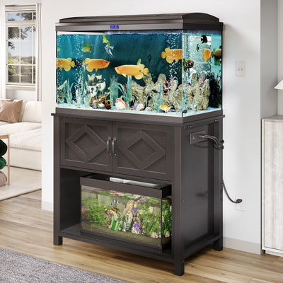 40-50 Gallon Fish Tank Stand with Power Outlets, 660LBS Capacity Heavy Duty Metal Aquarium Stand, Double Fish Tank Stand Table with Cabinet