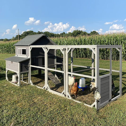 Chicken Coop 55ft² Large Chicken House with Run Wooden Hen House Poultry Cage with 6 Large Nesting Boxes,10-15 Chickens - WoodArtSupply