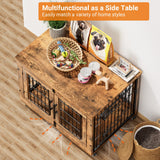 Lulive Dog Crate Furniture, Dog Kennel Indoor Double Doors Wooden Dog Cage, 33'' Heavy Duty Dog Crate with Cushion & Wheels, Decorative End Table Pet House Chew-Resistant for Medium/Small Dog, Brown Lulive