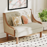 Andeworld Loveseat Settee Bench with Natural Rattan Arms,Upholstered Modern Mini Sofa Couch,Banquette Dining Bench Love Seat for Living Dining Room Bedroom Office Small Space Entryway,Beige Andeworld