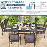 PHI VILLA 9 Pieces Patio Dining Table Set for 8, 60” Square Metal Wrought Iron Dining Table & Stackable Dining Chairs, Large Dining Furniture Set for Outdoor Deck, Yard, Porch PHI VILLA