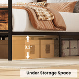 LIKIMIO Canopy Bed Frame Queen with Storage Headboard & Charging Station, Sturdy Metal Platform Bed with 4 Removable Posts, Dual Purpose Bed Frame, No Box Spring Needed, Noise Free LIKIMIO