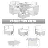 LayinSun 7 Pieces Outdoor Patio Furniture Set with 44" Fire Pit Table Rattan Sectional Sofa Conversation Sets LayinSun