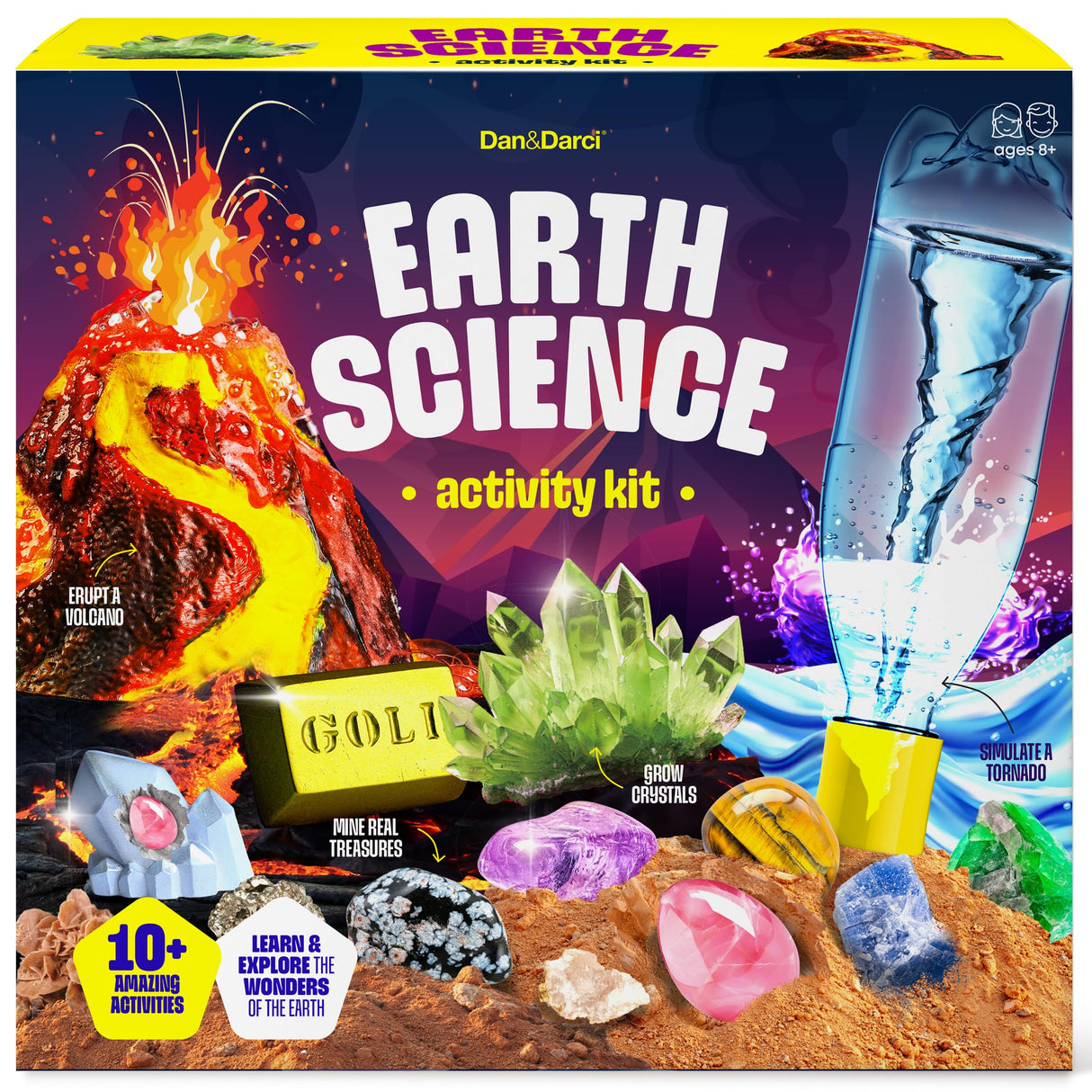 Dan&Darci Earth Science Kit for Kids - Kits for Kids Age 8-12, 8 9 10 Year Old Boy Birthday Gift - Gifts Boys & Girls - Volcano Experiments - STEM Toys Ages 8-10 Dan&Darci