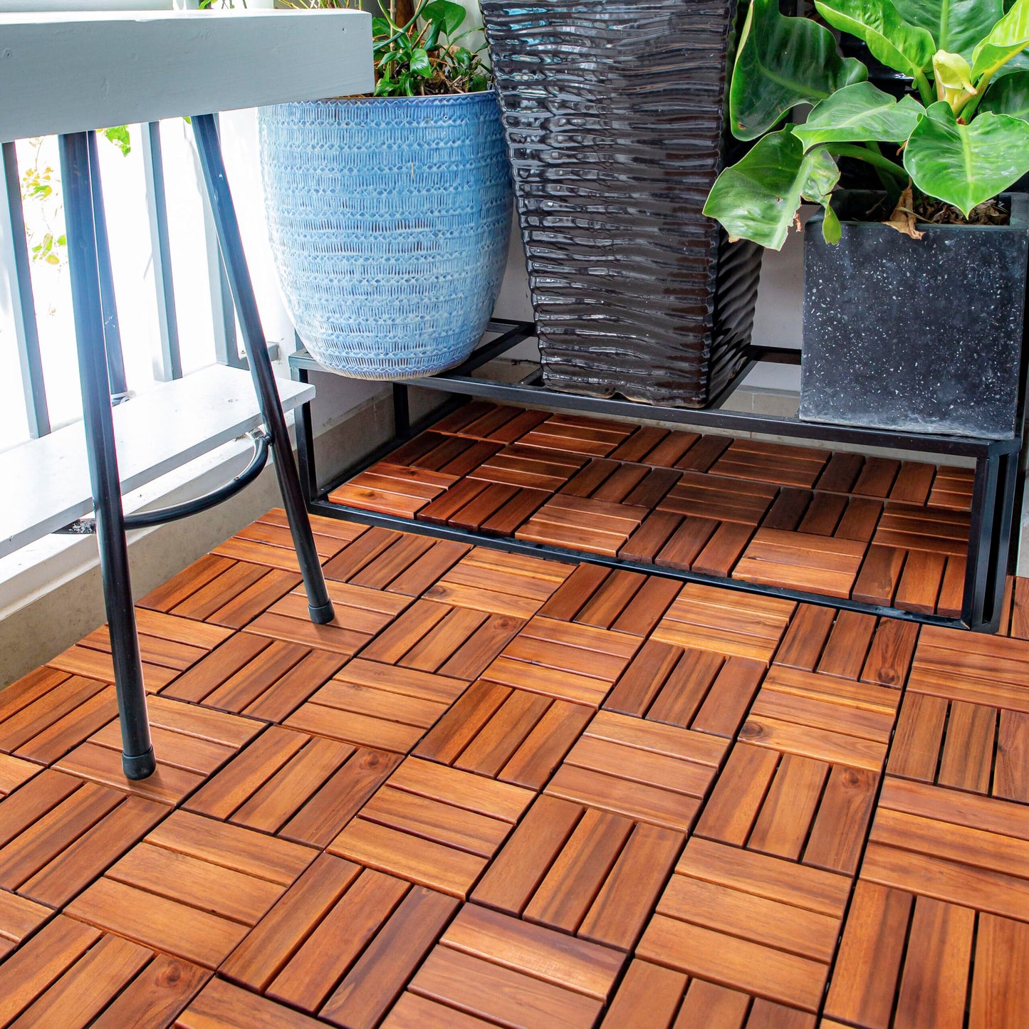 Acacia Wood Interlocking Deck Tiles - Decking Tiles Outdoor Waterproof Anti-Slip | Decking Tile Indoors Outdoors Balcony Flooring Bathroom Pool Garden Pathway - Pack of 10, 12"x12"