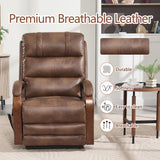 EZZUP Power Lift Recliner Chair for Elderly People, Dual Motor Lift Chair with Vibration Massage and Heat, Lay Flat Recliner with Solid Wood Armrest, Standing Assistance Reclining, Faux Leather Brown EZZUP