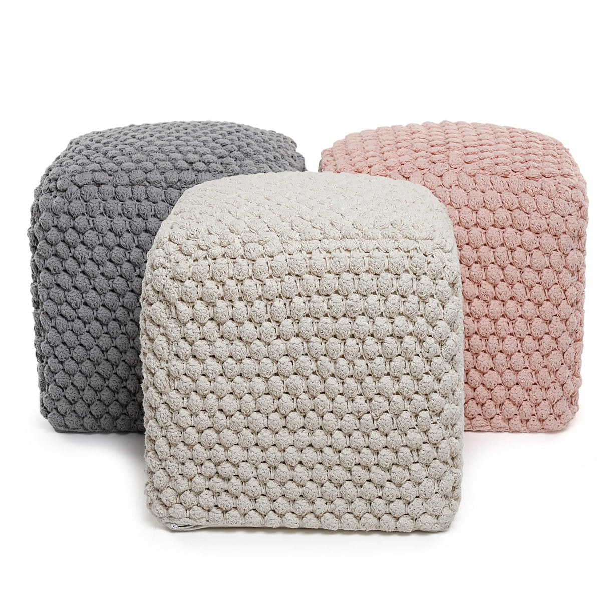 BIRDROCK HOME Buds Pouf Ottoman | Cotton Braided Foot Stool with Bead Filling | Boho Foot Rest for Living Room & Bedroom | Oversized, Sturdy & Comfortable Seating, Lightweight & Soft | Natural BIRDROCK HOME