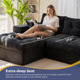 MAXYOYO L-Shaped Sectional Sofa with Convertible Left/Right Ottoman, Cloud Boneless Modular Couch, Layered Cushion & Tufted Upholstered, 4-in-1 Flexible Combination, No Assembly, Black MAXYOYO