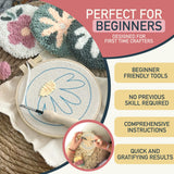 Punch Needle Kit – 6 Floral Design Punch Needle Embroidery Kit w/Monk Cloth, Embroidery Hoop, Yarn & More - Essential Punch Needle Supplies for Crafters - Ideal Punch Art for Beginners Emri Lane
