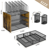 DAOUTIME 4-Tier Mesh Desk Organizer, Wooden Desk File Organizer with 5 Vertical File Holders and 2 Pen Holders, Desktop Organizer with Drawer, Desk Organizers and Accessories for Home Office DAOUTIME