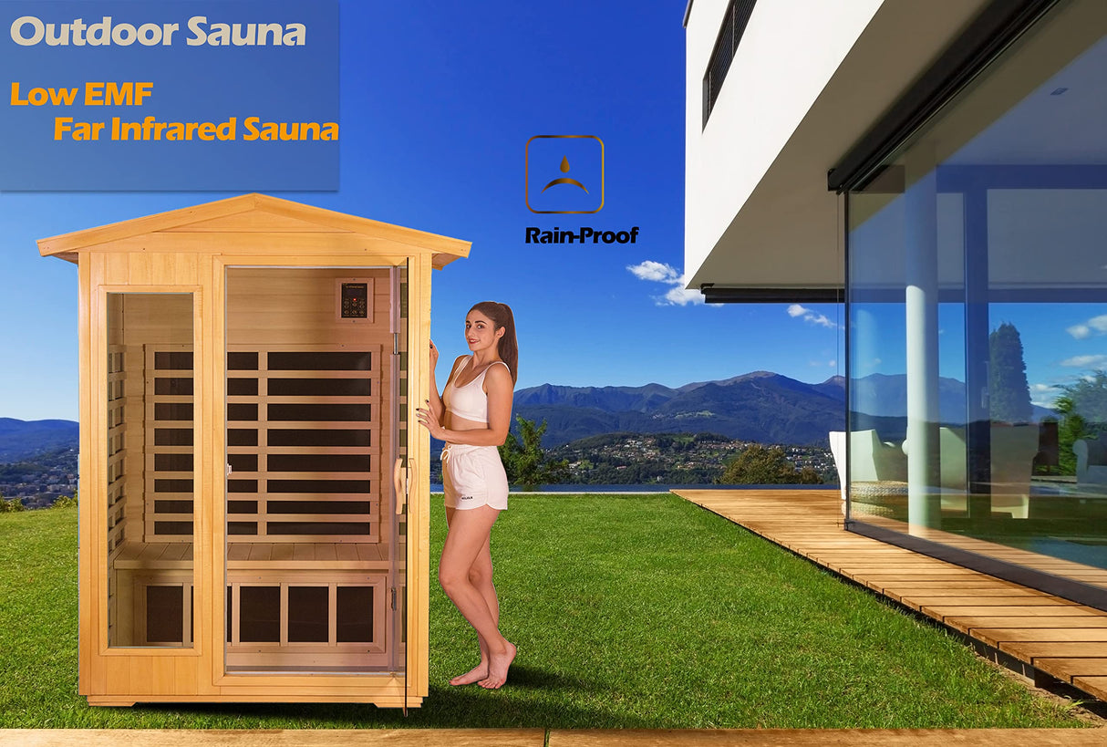 LTCCDSS Outdoor Basswood Sauna 2 Person | Far Infrared Sauna, Basswood Wisconsin, Withstand Outdoor Temp -5℉-104℉| Low EMF Sauna Room for Home-9 Low EMF Heaters-Chromotherapys-Bluetooth Speakers LTCCDSS