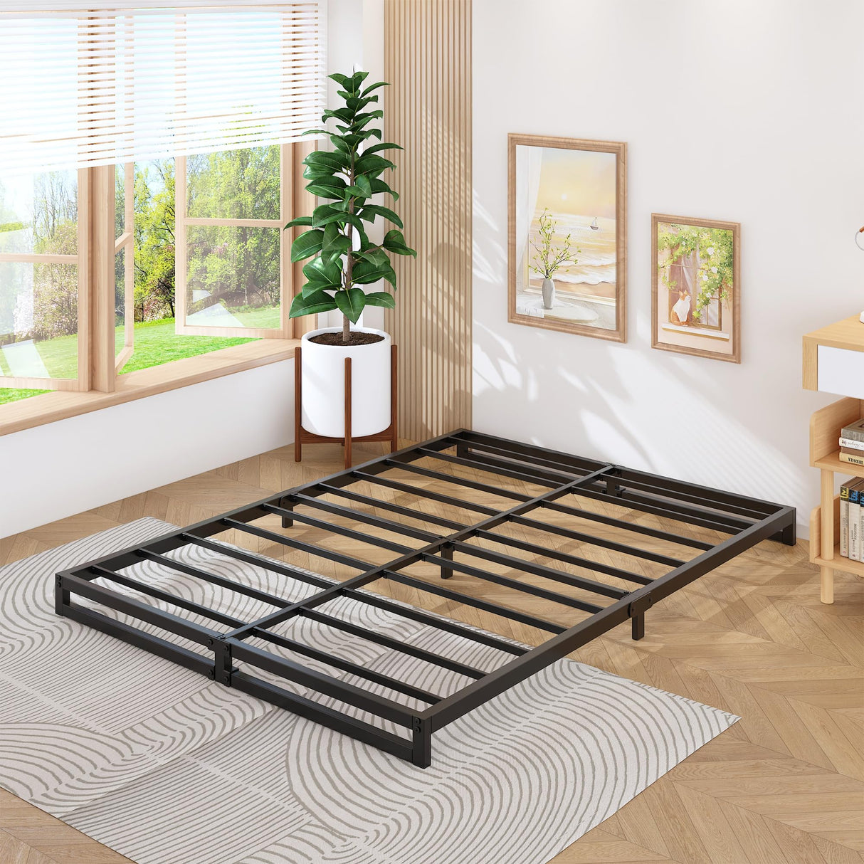 Lutown-Teen 4 Inch Full Size Bed Frame No Box Spring Needed, Heavy Duty Metal Platform Beds with Sturdy Steal Slats for Mattress Foundation, Easy Assembly, Noise Free, Black Lutown-Teen