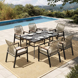 HERA'S HOUSE 7 Pieces Patio Table and Chairs Set, Outdoor Dining Set for 7, 6 x Cushioned Woven Rattan Patio Chairs and 1 x Black Metal Table with Umbrella Hole, Outdoor Rattan Dining Set for Lawn HERA'S HOUSE