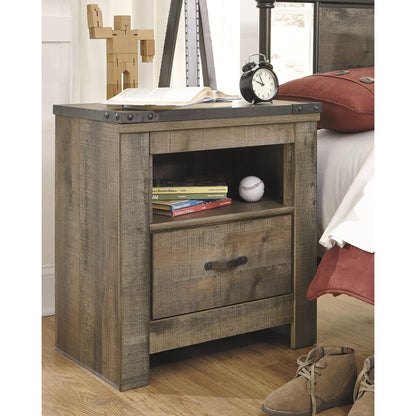 Signature Design by Ashley Trinell Rustic 1 Drawer Nightstand with USB Charing Stations, Warm Brown - WoodArtSupply