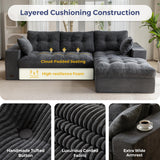 MAXYOYO L-Shaped Sectional Sofa with Convertible Left/Right Ottoman, Cloud Boneless Modular Couch, Layered Cushion & Tufted Upholstered, 4-in-1 Flexible Combination, No Assembly, Dark Grey MAXYOYO