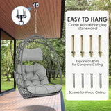 Hanging Egg Chair Without Stand - Foldable Indoor Outdoor Wicker Rattan Swing Egg Chair with Hanging Chain Hammock Chair - UV Resistant Cushions & Aluminum Frame for Bedroom Patio Camping (Grey) XIAO WEI