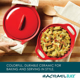 Rachael Ray Solid Glaze Ceramics Casserole Bakers/Baking Dish with Shared Lid Set, 3 Piece, Red Rachael Ray