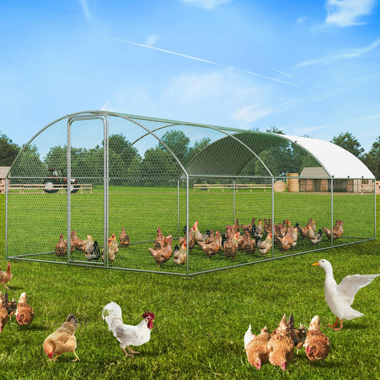 VEVOR Large Metal Chicken Coop with Run, 9.8x19.3x6.5 ft Walk-in Chicken Runs for Yard with Cover, Doom Roof Hen House with Security Lock for Outdoor and Backyard, Farm, Duck Rabbit Cage Poultry Pen