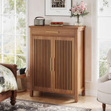 Tribesigns Shoe Cabinet, 5-Tier Shoe Storage Cabinet with Louvered Doors and Drawer, Freestanding Wooden Shoe Rack Organizer with Adjustable Shelves for Entryway, Hallway, Closet, Brown Tribesigns