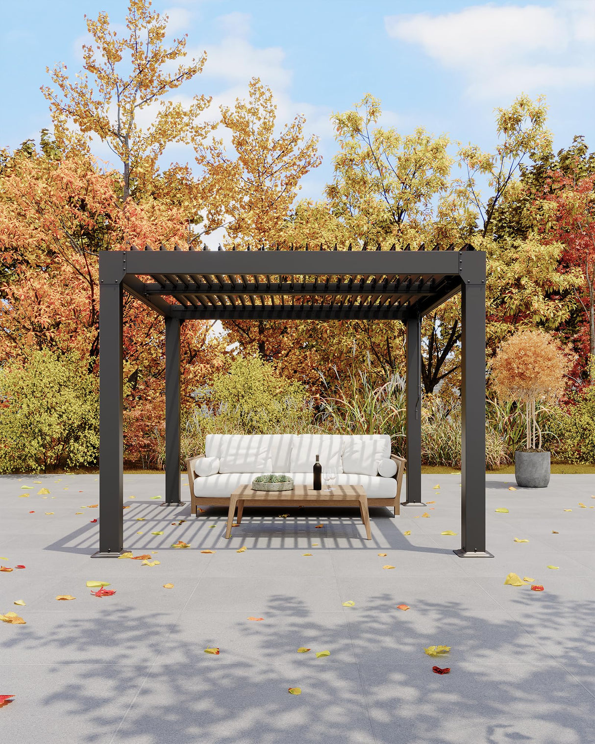 GarveeLife Louvered Pergola 10 ft x10', Outdoor Pergola with Adjustable Louvered Roof, Reinforced Aluminum Frame, Integrated Drainage System, Hardtop Gazebo for Patio, Deck, Gray GarveeLife