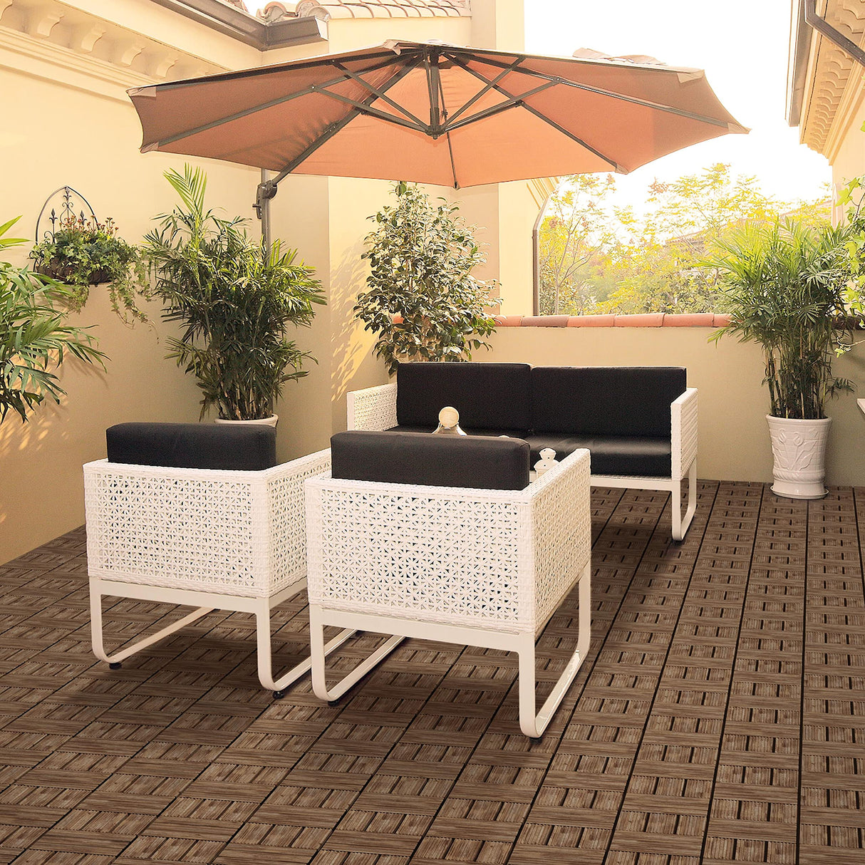 Yaheetech 27PCS Wooden Decking Tiles 12 x 12in Hardwood Interlocking Patio Deck Tiles Composite Balcony Floor Covering for Platform Patio Garden Pathway 1 sq. ft, Brown Yaheetech