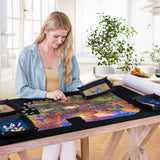 Sancallie Puzzle Mat Roll Jigsaw Storage Felt Mat, Jigroll Up to 1,500 Pieces with 4 Puzzle Trays, Material for Jigsaw Puzzle Player, Box with Drawstring Storage Bag Sancallie