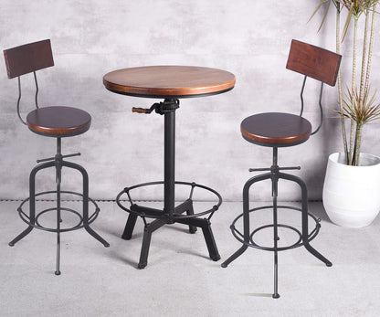 Topower Adjustable Height Industrial Pub Table with Round Wooden Top - Black