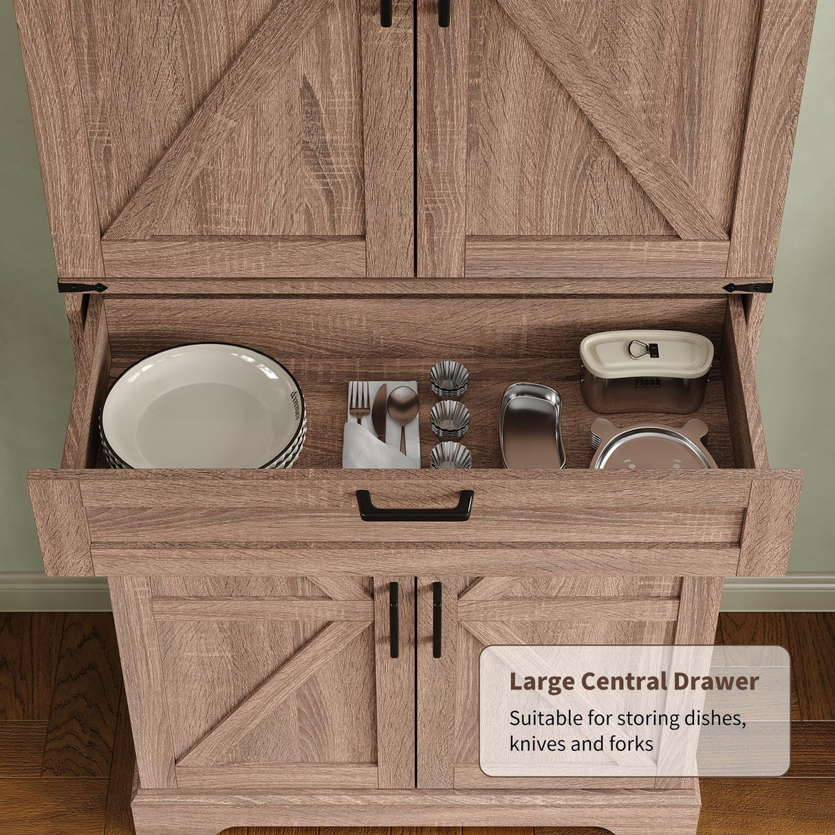 FUSOU 72'' Kitchen Storage Pantry Cabinet, Tall Storage Cabinet with 8 Door Shelves, 2 Cabinets and 1 Drawer, Freestanding Cupboard for Kitchen, Dining Room, Bathroom, Laundry, Living Room, Espresso FUSOU