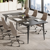 LITTLE TREE 8FT Conference Room Table, 94.48L x 47.21W x 29.52H Boat Shaped Meeting Table, Grey&Black LITTLE TREE