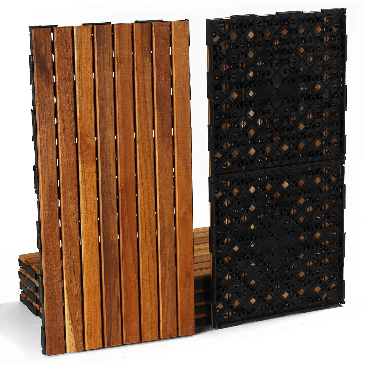 Cortesi Home FloorKNKT Interlocking Teak Wood Floor Patio Deck Tiles in (Set of 6) 12x24 inch Cortesi Home