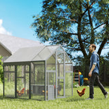 PawHut Large Chicken Run, Wooden Chicken Coop with Waterproof & Anti-UV Cover, Split Door, 2 Nesting Boxes, 2 Roosting Bars, Walk-in Chicken Pen for 6-8 Chickens, for Backyard, Farm, 5.5' x 6' x 6' PawHut