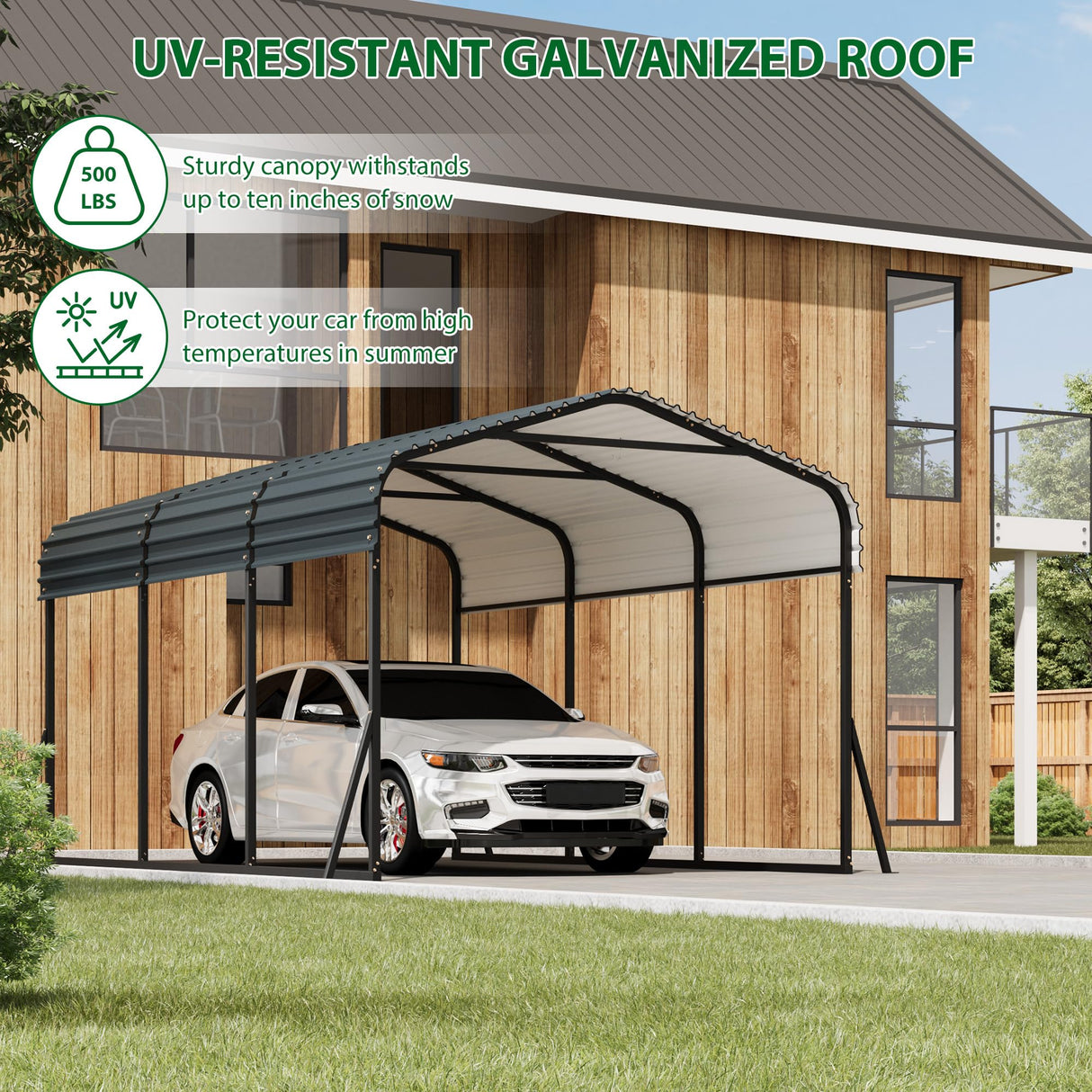 Hipicute 10' x 15' x 8.5' Heavy Duty Metal Carport with Galvanized Steel Roof, Steel Carport Kits Outdoor with Metal Roof, Galvanized Car Shelter for Tractors, Pickup, Boat, Car Hipicute