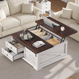 Itaar 39.4'' Lift Top Coffee Table with Storage, Farmhouse Coffee Tables for Living Room, Square Coffee Table with Large Hidden Compartment & 2 Drawers & Adjustable Shelves, White Itaar