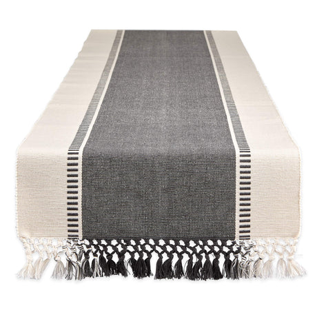 DII Dobby Stripe Woven Table Runner, 13x72 (13x77.5, Fringe Included), Mineral Gray DII