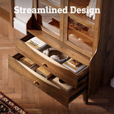 STO'SENSE 73" Tall Arched Bookshelf with LED Lights,4-Tier Modern Farmhouse Arched Bookcase with Glass Doors and Shelves,Wooden Display Cabinet with 2 Drawers for Living Room, Dining Room (Walnut) STO'SENSE