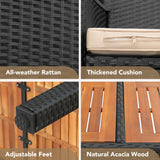 Devoko Outdoor Patio Dining Sets 9 Pieces Wicker Outdoor Dining Table and Chairs Set with Acacia Wood Table Top and Widened Armrests for Backyard, Garden, Deck (Black) Devoko