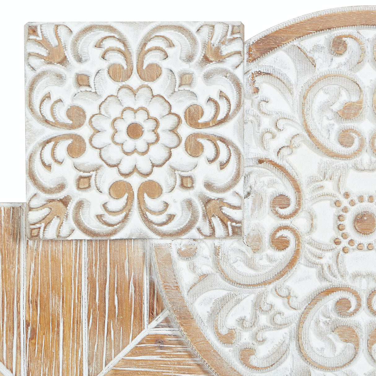 Deco 79 Wood Floral Home Wall Decor Intricately Carved Wall Sculpture, Wall Art 36" x 2" x 17", White Deco 79