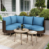 Sophia & William Wicker Patio Furniture Set, Curved Outdoor Sofa 4 Seats Conversation Set with Coffee Table, L-Shaped Outdoor Sectional for Backyard, Porch, Blue Sophia & William